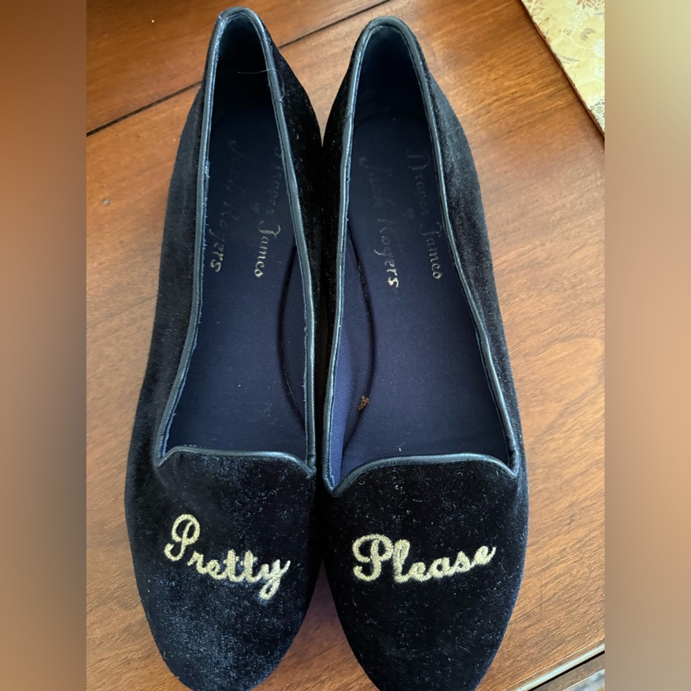 Black Embroidered Velvet Flats